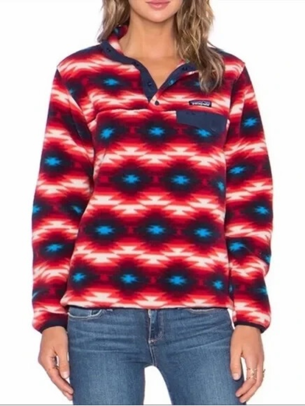 Patagonia Women’s Red Patterned Synchilla Snap-T Fleece Pullover